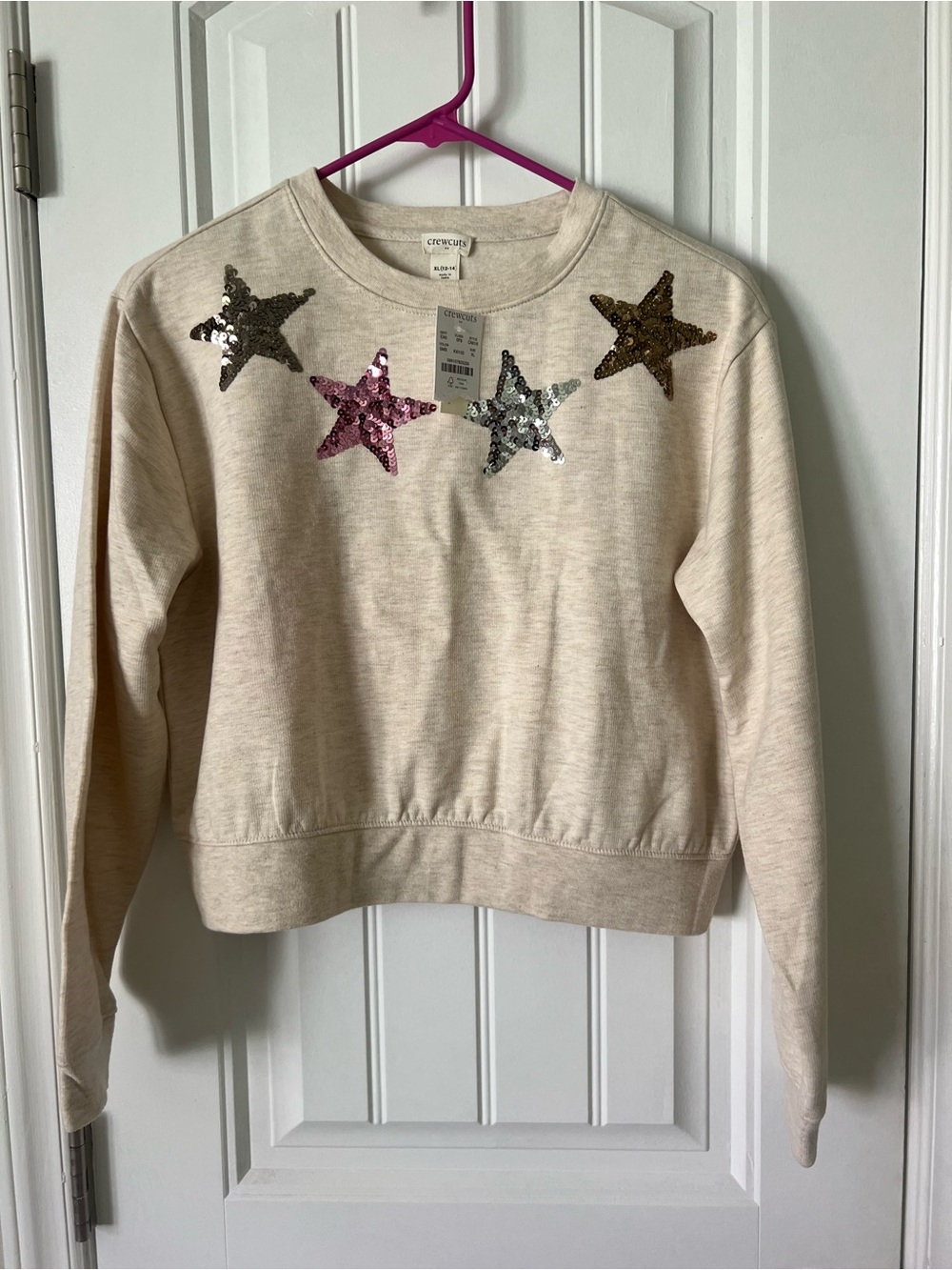 NWT Crewcuts Girls' Cream Sequin Star Sweatshirt XL (12-14)